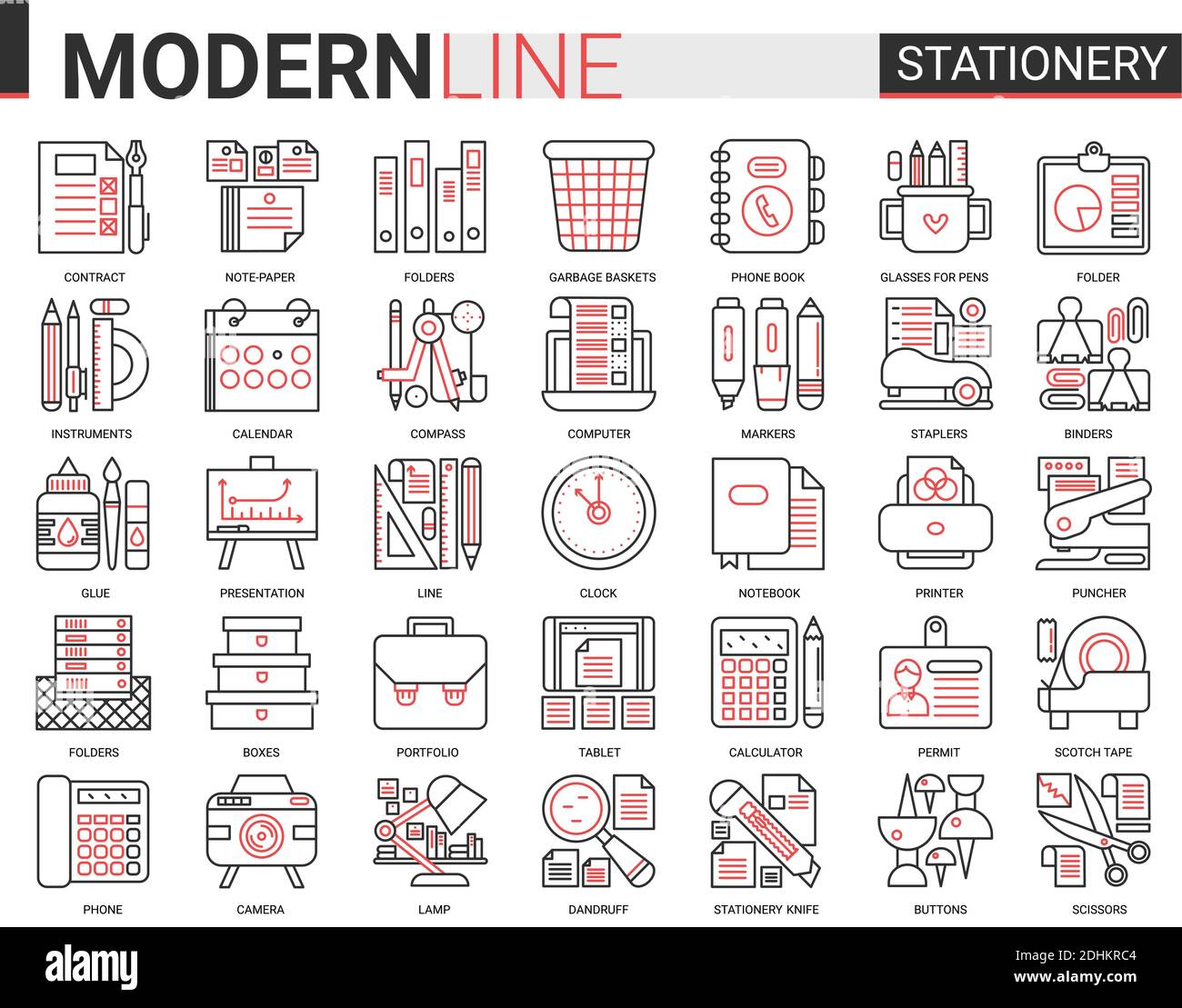 office supply stationery work business linear style icons set vector  illustration Stock Vector Image & Art - Alamy