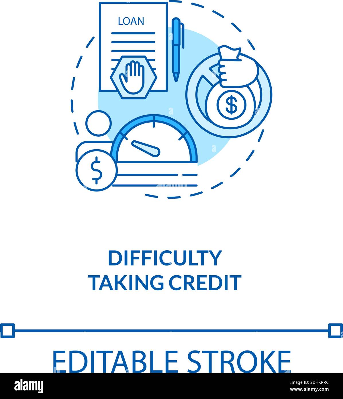 Difficulty taking credit blue concept icon Stock Vector