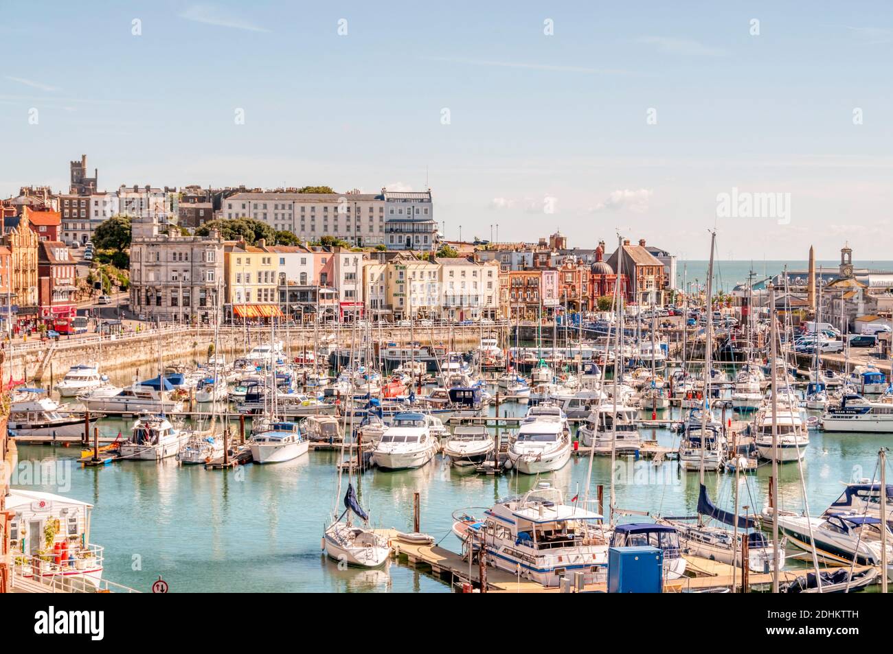 Pleasure boats moored in the harbour at Ramsgate in Kent. Stock Photo