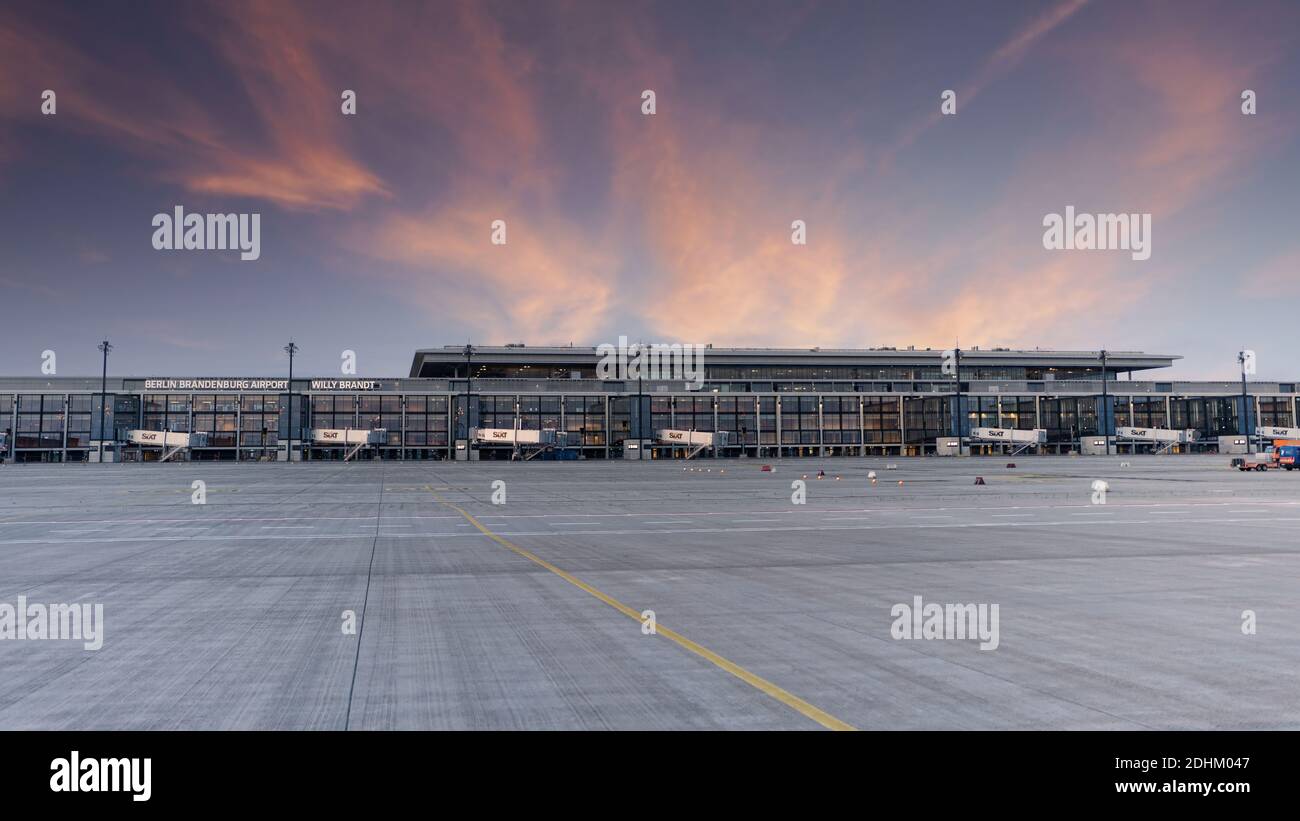 Berlin Brandenburg Airport (BER) south of the German capital Berlin. The international airport is called Willy Brandt. Stock Photo