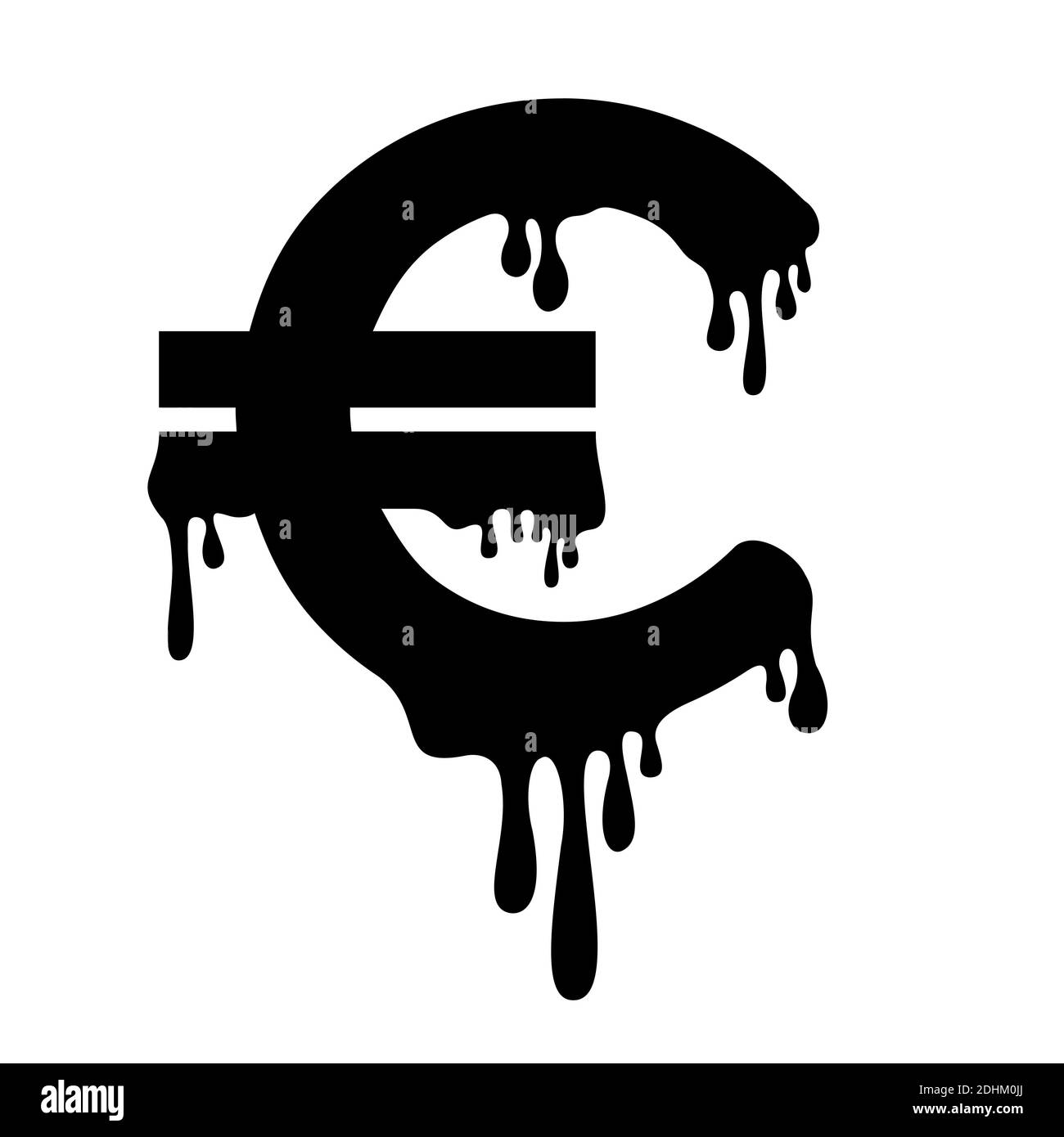 Euro is melting - economical collapse and breakdown of currency of European union - recession, inflation, loss of value, financial crisis of EU and Eu Stock Photo