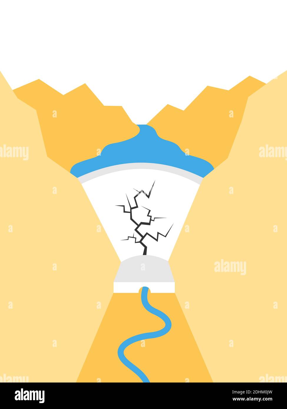 Crack on arch dam failure of water reservoir and hydroelectric plant