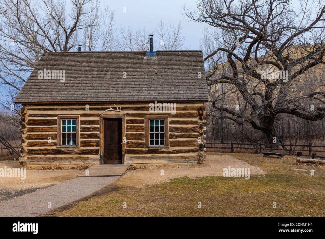 The Maltese Cross Cabin, where Theodore Roosevelt recovered from tragedies in his life, in Theodore Roosevelt National Park near Medora, North Dakota, Stock Photo