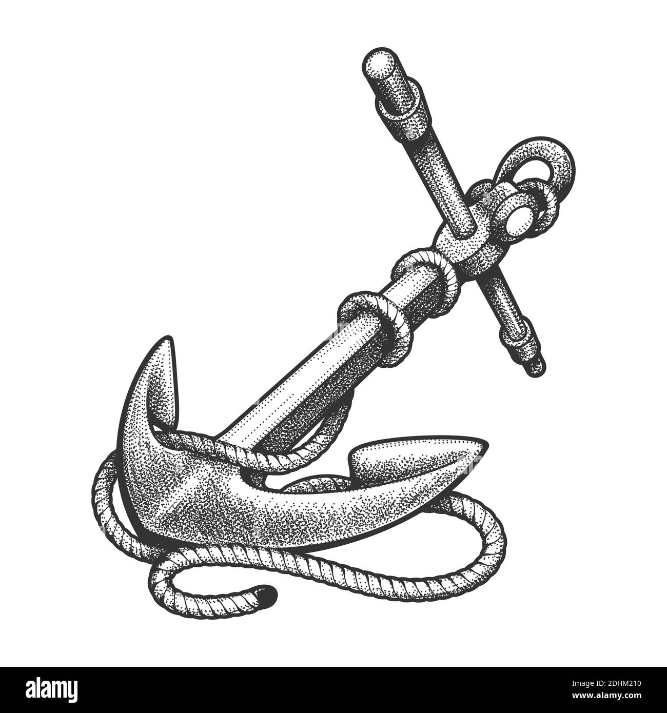 Anchor in Ropes Vintage Style Tattoo. Vector Illustration. Stock Vector