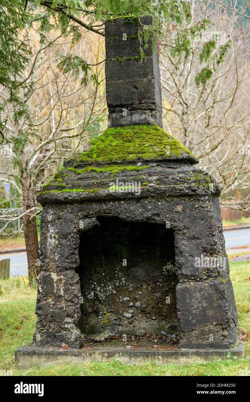 Chimney relic, Bracken Arms Hotel, Brackendale, Squamish, British Columbia, Canada Stock Photo