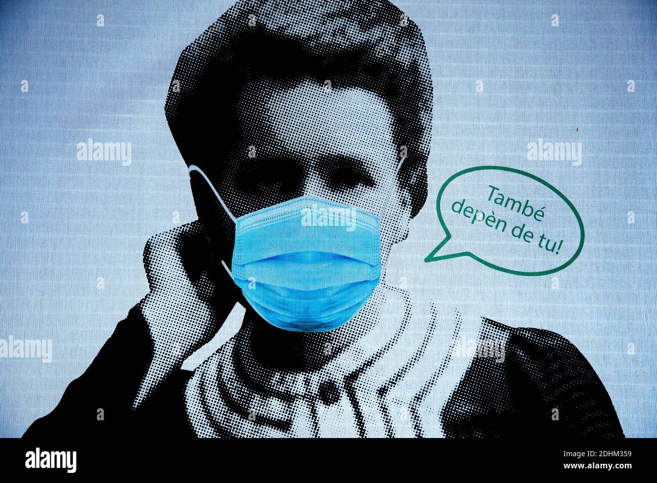 Poster reminding people to wear a face mask, Barcelona, Spain Stock