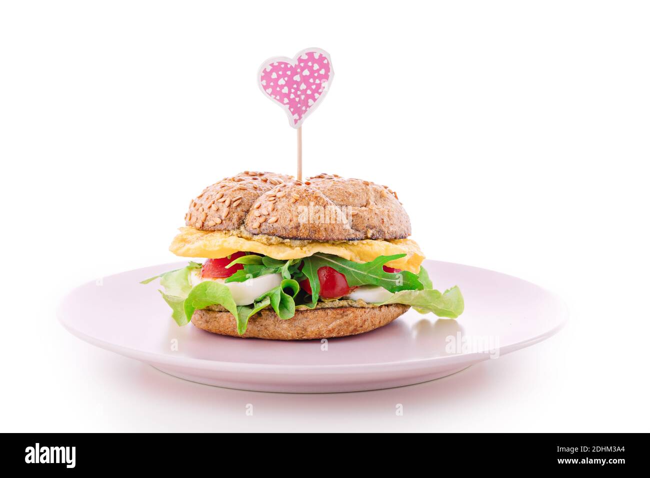 Burger on plate isolated on white Stock Photo