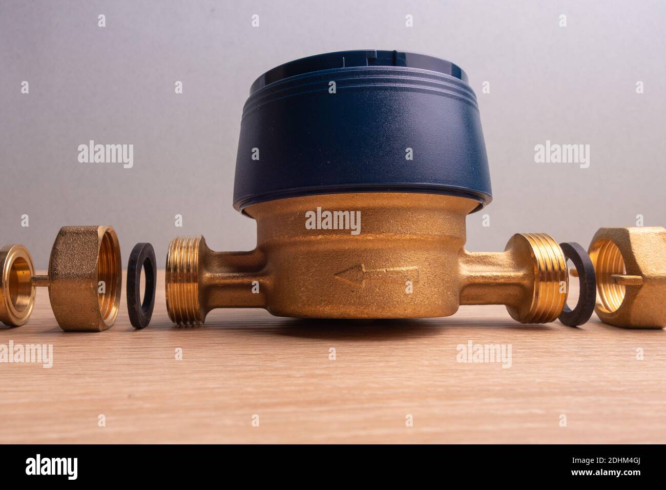 Household flow meter for cold water, blue, complete with connecting