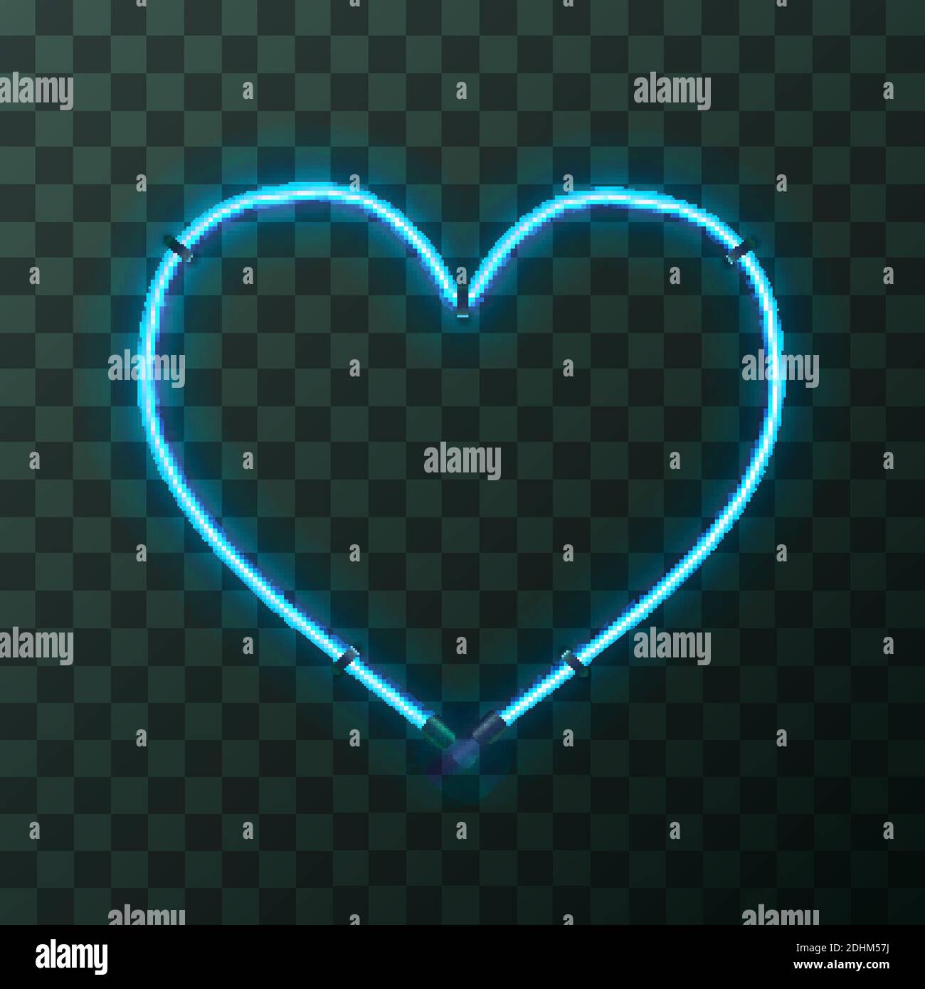 Heart-shaped bright blue neon frame, template on transparent Stock ...