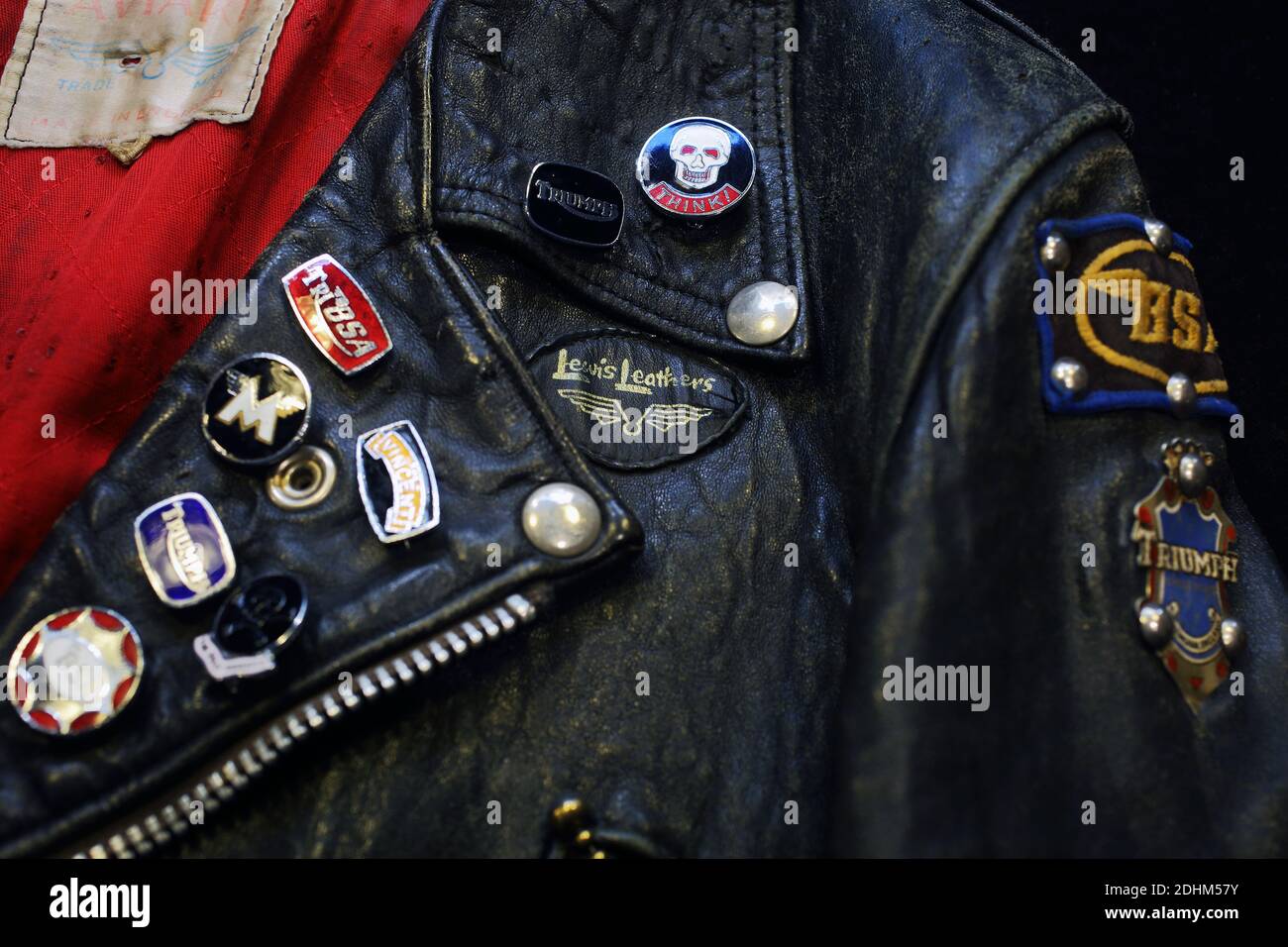 Close up of Lewis Leathers Vintage Leather Jacket Stock Photo - Alamy