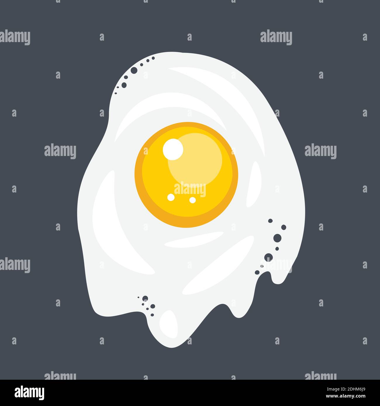 Fried Egg Isolated on Black Background. Flat Design. Stock Vector