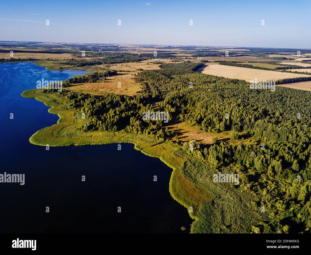 Aerial view of beautiful natural landscape. Old Oskol lake, Russia