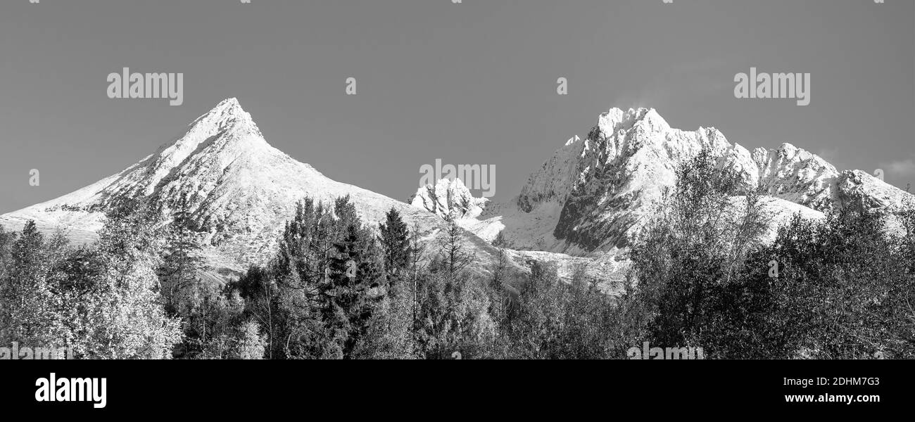 National park and Koncista peak (2494m) symbol peak of Slovakia in High Tatras mountains, Slovakia Stock Photo