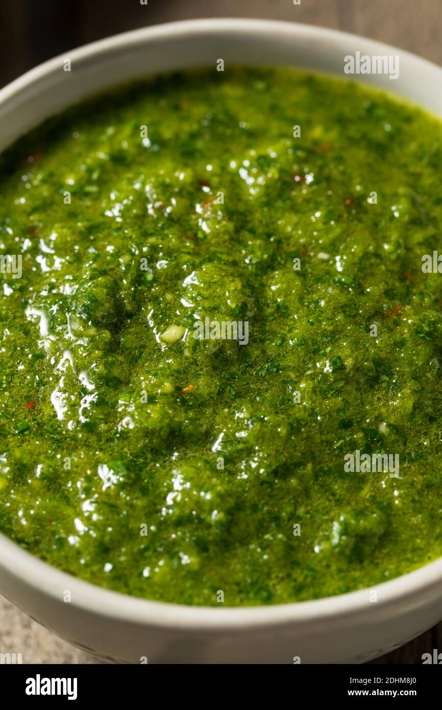 Homemade MIddle Eastern Zhoug Sauce with Cilantro and Jalapenos Stock Photo