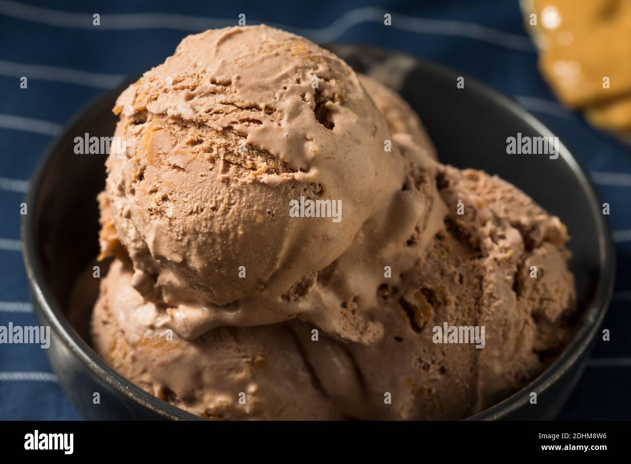 Homemade Chocolate Peanut Butter Ice Cream in a Bowl Stock Photo
