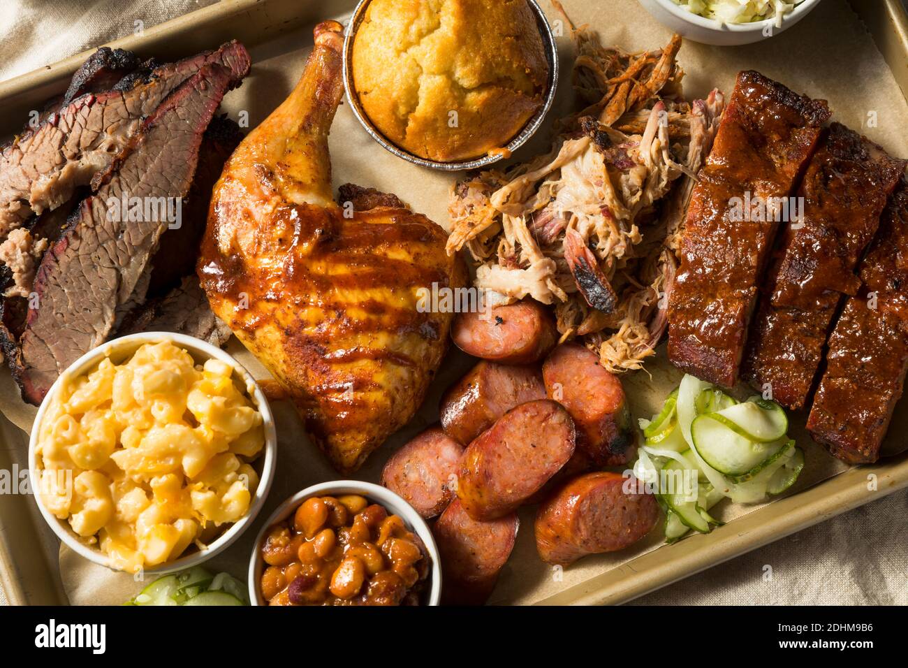 Homemade Barbecue Platter with Ribs Chicken Brisket and Pulled Pork