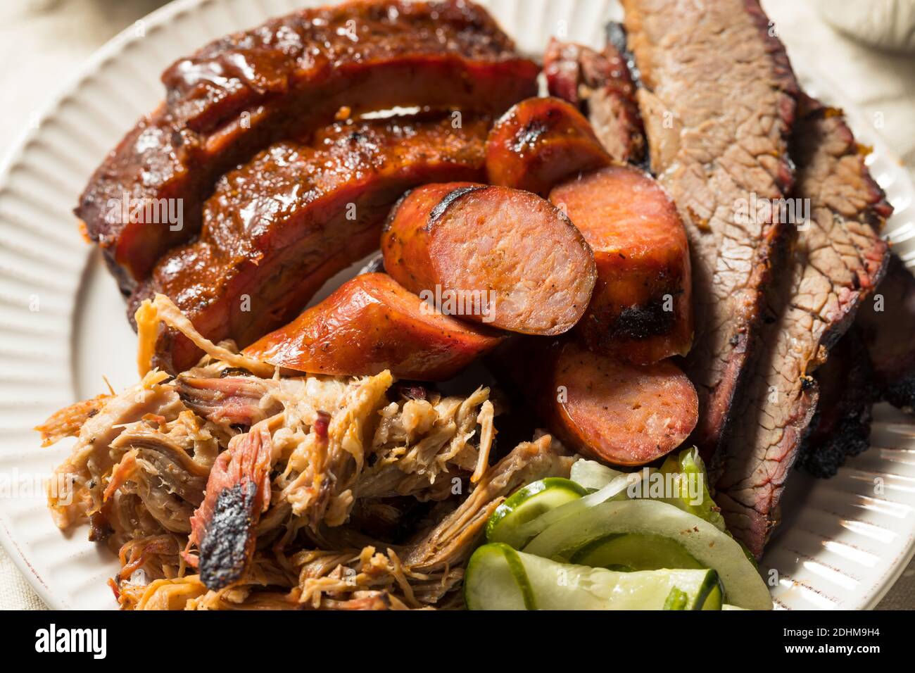 Homemade Barbecue Platter with Ribs Chicken Brisket and Pulled Pork