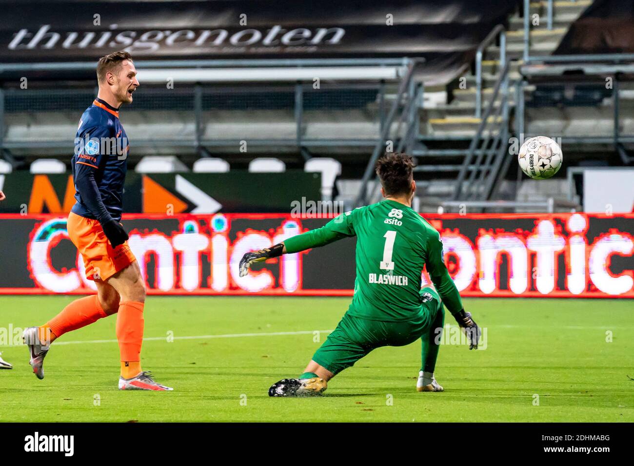 ALMELO, Netherlands. 11th Dec, 2020. football, Dutch eredivisie, season 2020/2021, Fortuna Sittard player Sebastian Polter scores the 0-2 during the match Heracles - Fortuna Sittard Credit: Pro Shots/Alamy Live News Stock Photo