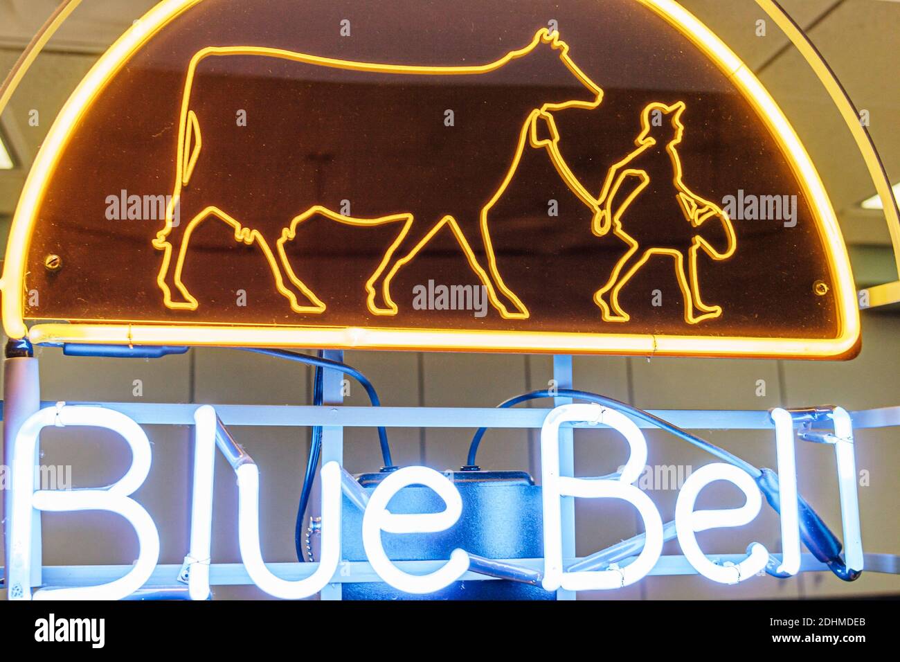 Alabama Sylacauga Blue Bell Creameries ice cream manufacturing plant production,neon sign, Stock Photo