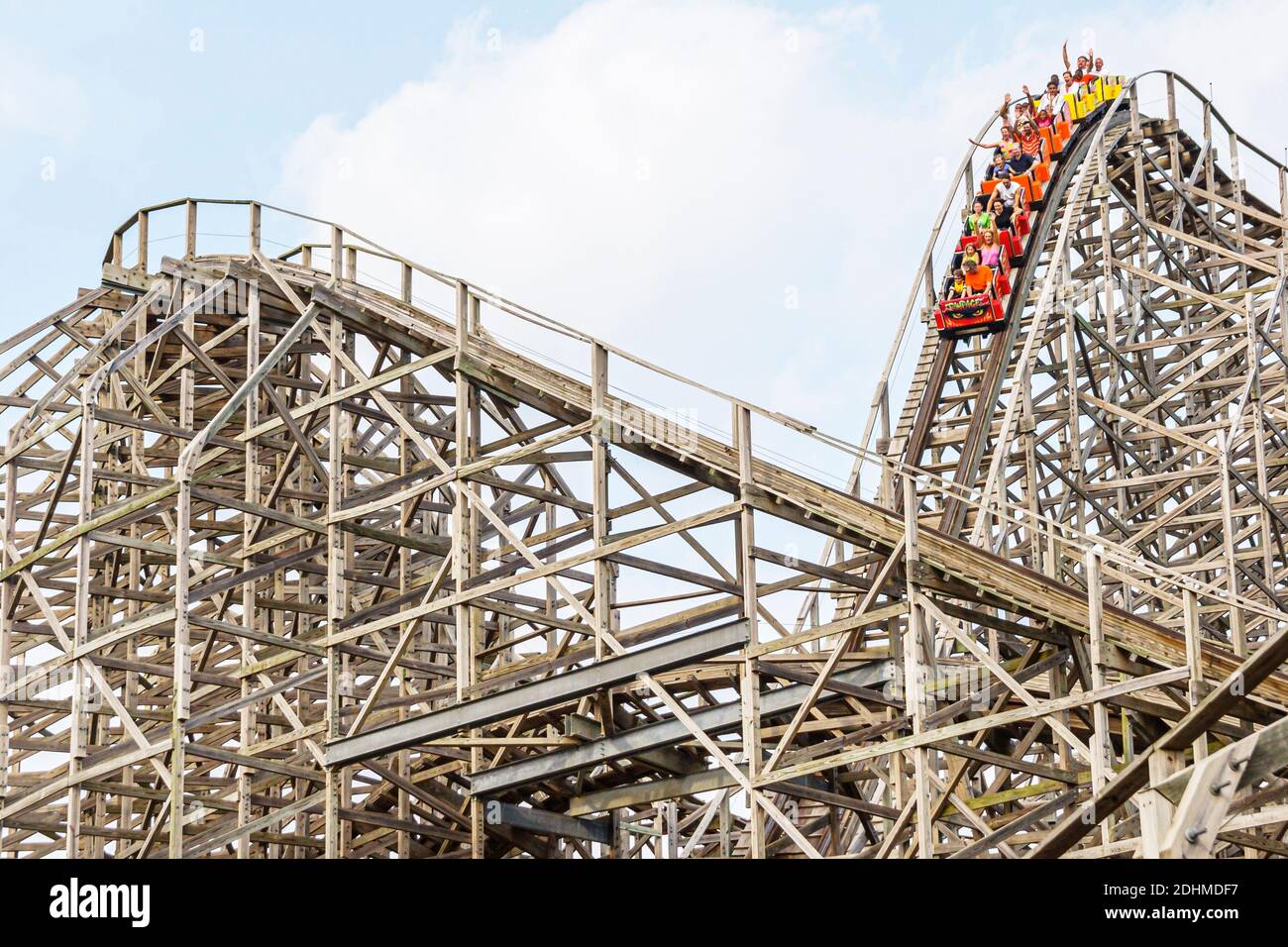 Birmingham Alabama,Splash Adventure formerly VisionLand Magic Adventure Theme Park,roller coaster traditional wooden riders thrill ride, Stock Photo