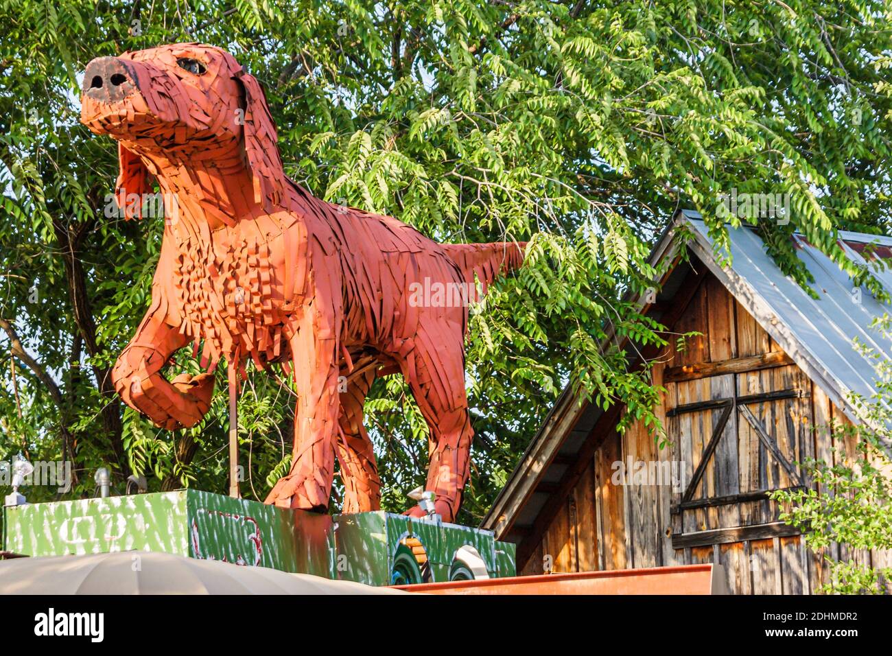 Alabama Northport Kentuck Art Center centre,Rusty big red metal dog Americana, Stock Photo