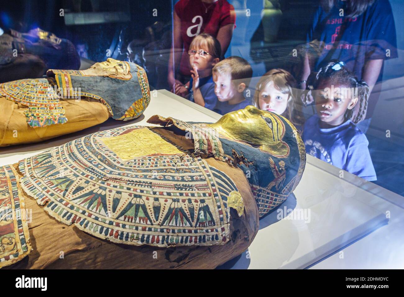 Alabama Anniston Museum of Natural History,Egyptian mummy 250 BC B.C.,children kids looking boy girl, Stock Photo
