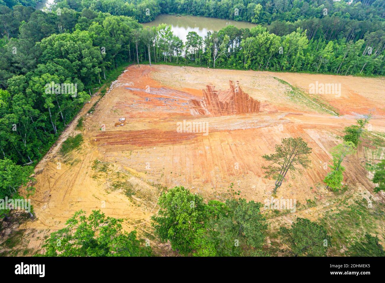 Alabama Decatur cleared land surrounded by trees,aerial view, Stock Photo