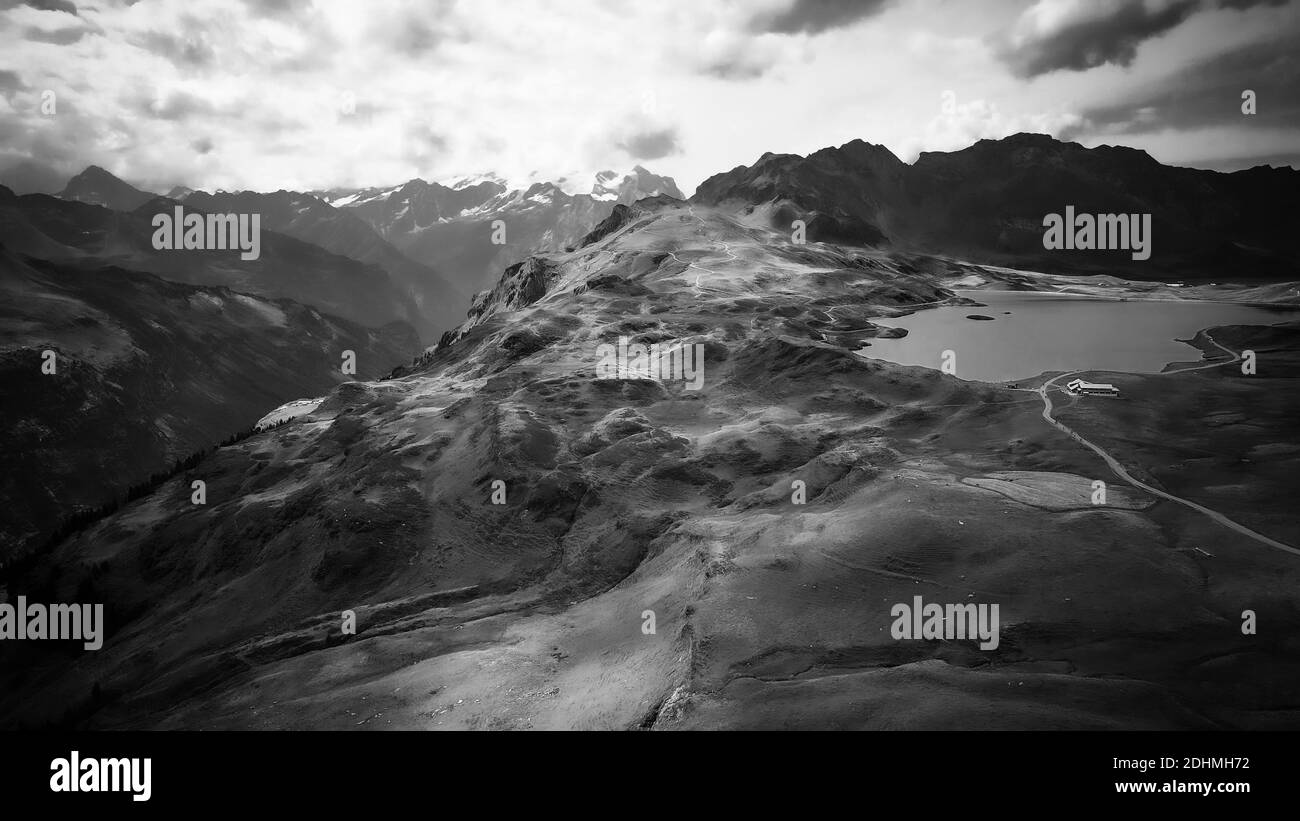 The Swiss Alps at Melchsee Frutt in black and white Stock Photo - Alamy