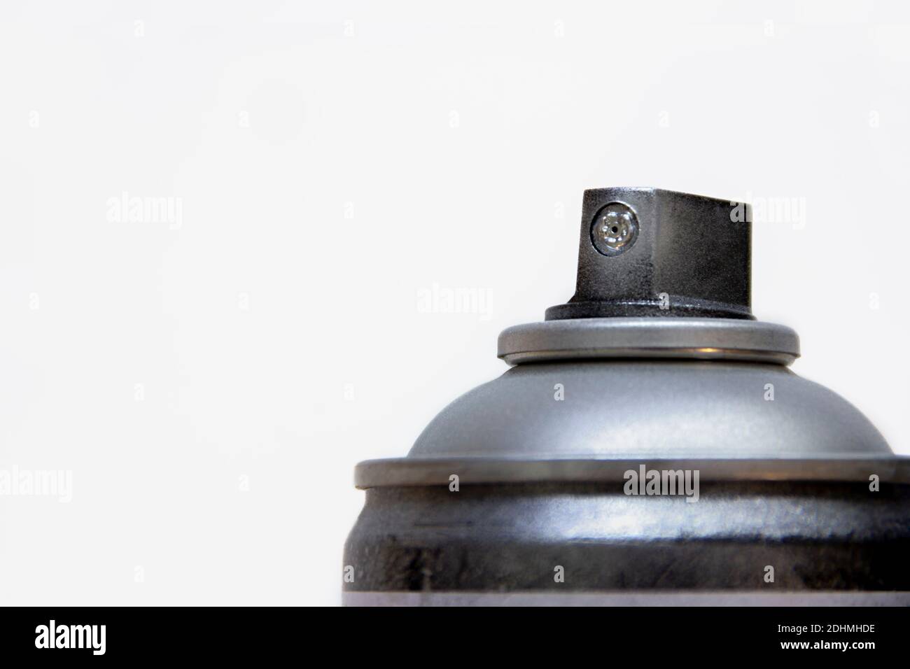 a graffiti Spray can, closeup view of upper part of can Stock Photo