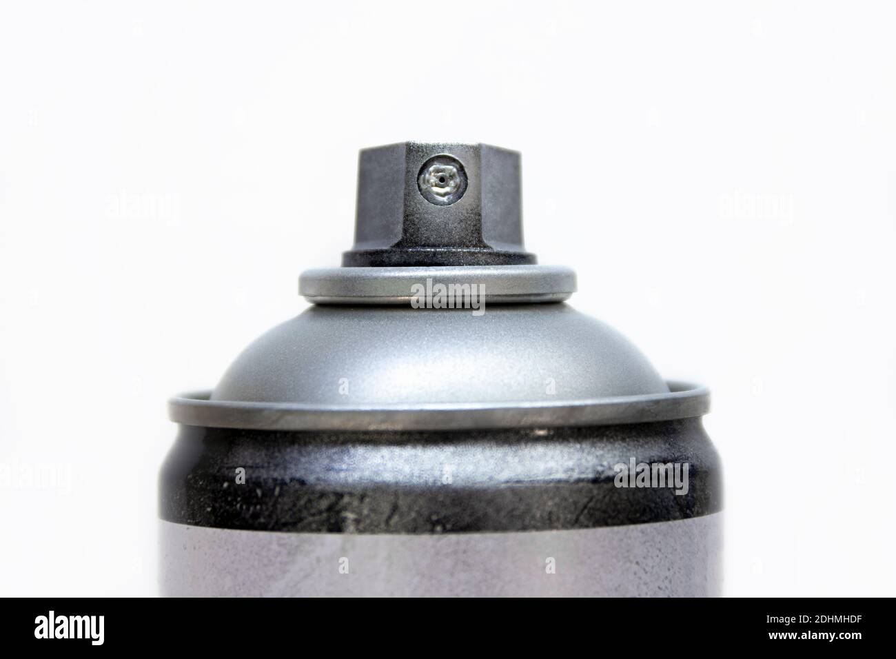 a graffiti Spray can, closeup view of upper part of can Stock Photo