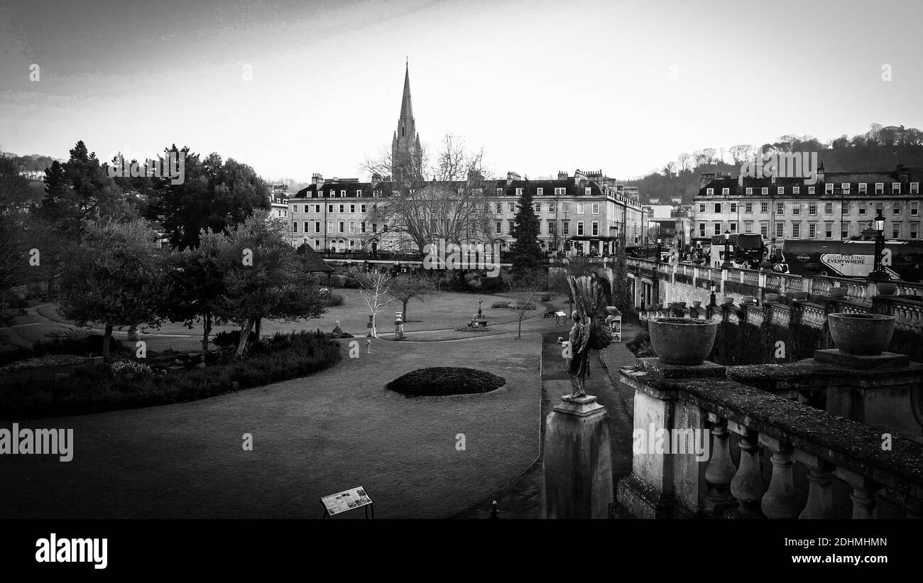 Parade Gardens in Bath England in black and white Stock Photo