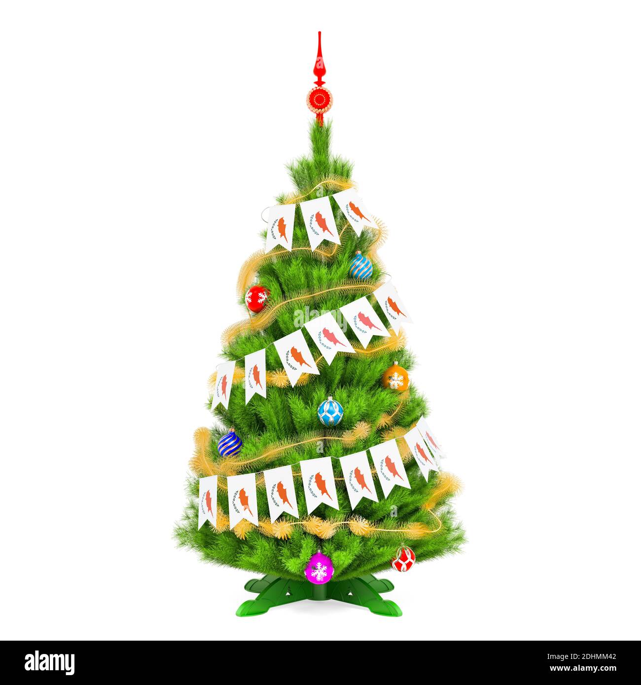 Christmas tree with Cyprus Xmas pennant flags, 3D rendering isolated on