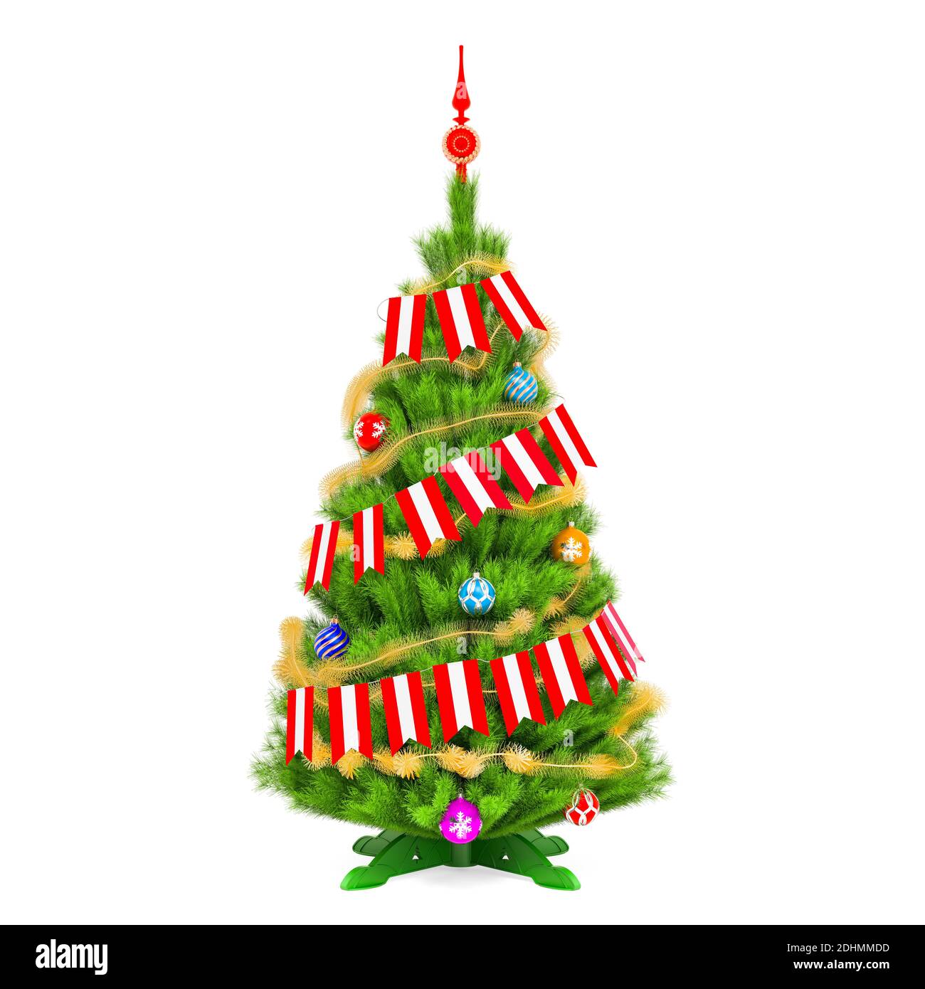 Christmas tree with Austrian Xmas pennant flags, 3D rendering isolated