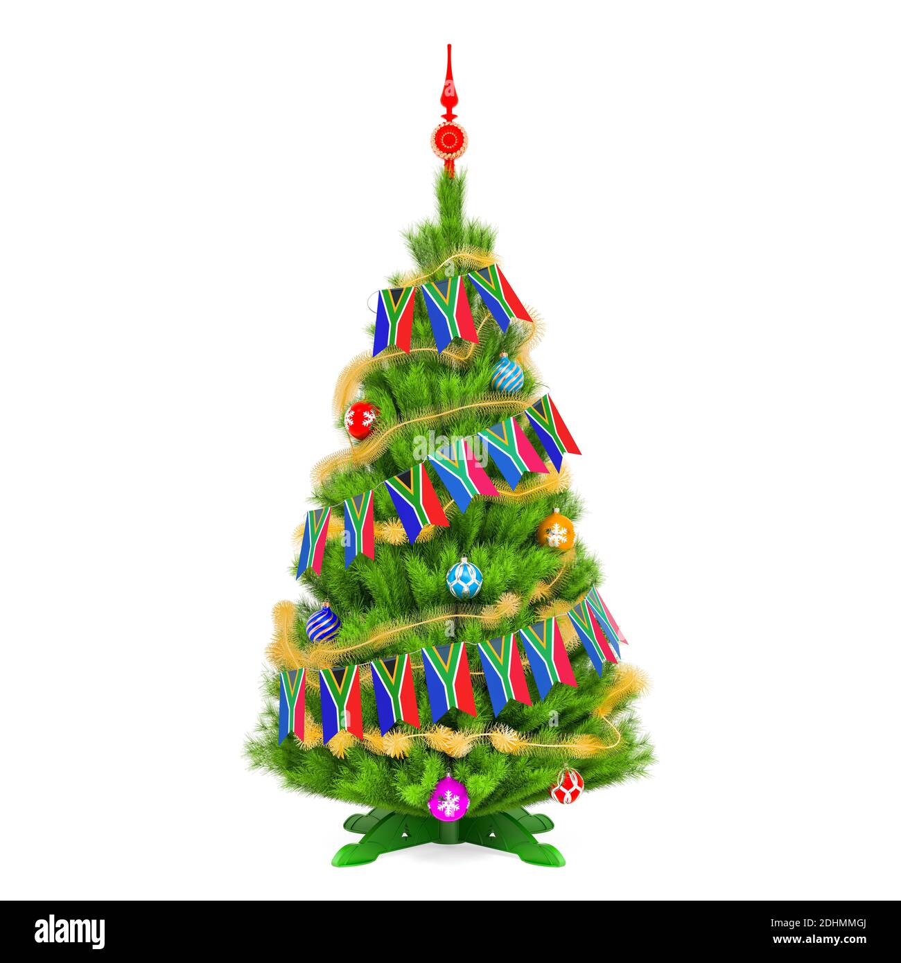 Christmas tree with South African Xmas pennant flags, 3D rendering
