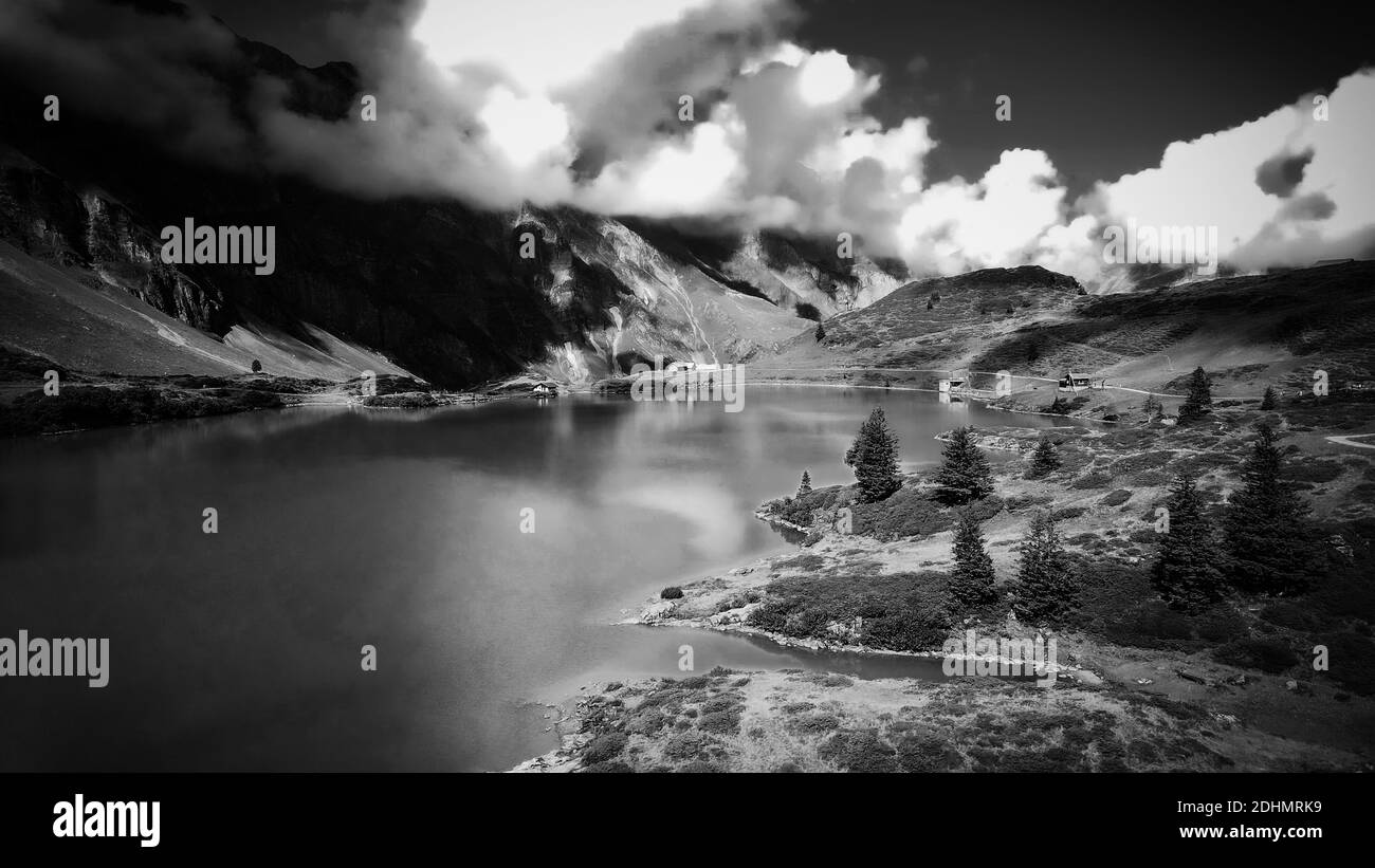 Amazing nature of Switzerland in the Swiss Alps in black and white ...