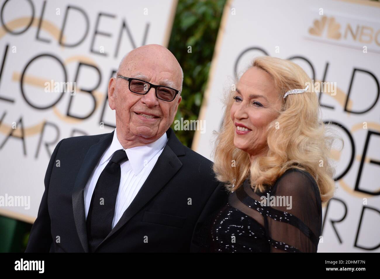 File photo : Jerry Hall and Rupert Murdoch attend the 73rd Annual Golden Globe Awards held at the Beverly Hilton Hotel in Los Angeles, CA, USA, January 10, 2016. Media mogul Rupert Murdoch and former supermodel Jerry Hall have announced their engagement after a whirlwind four-month romance. Mr Murdoch, 84, the executive chairman of News Corporation, which owns The Times, announced the news on the Births, Marriages and Deaths page of the newspaper. Photo by Lionel Hahn/ABACAPRESS.COM Stock Photo