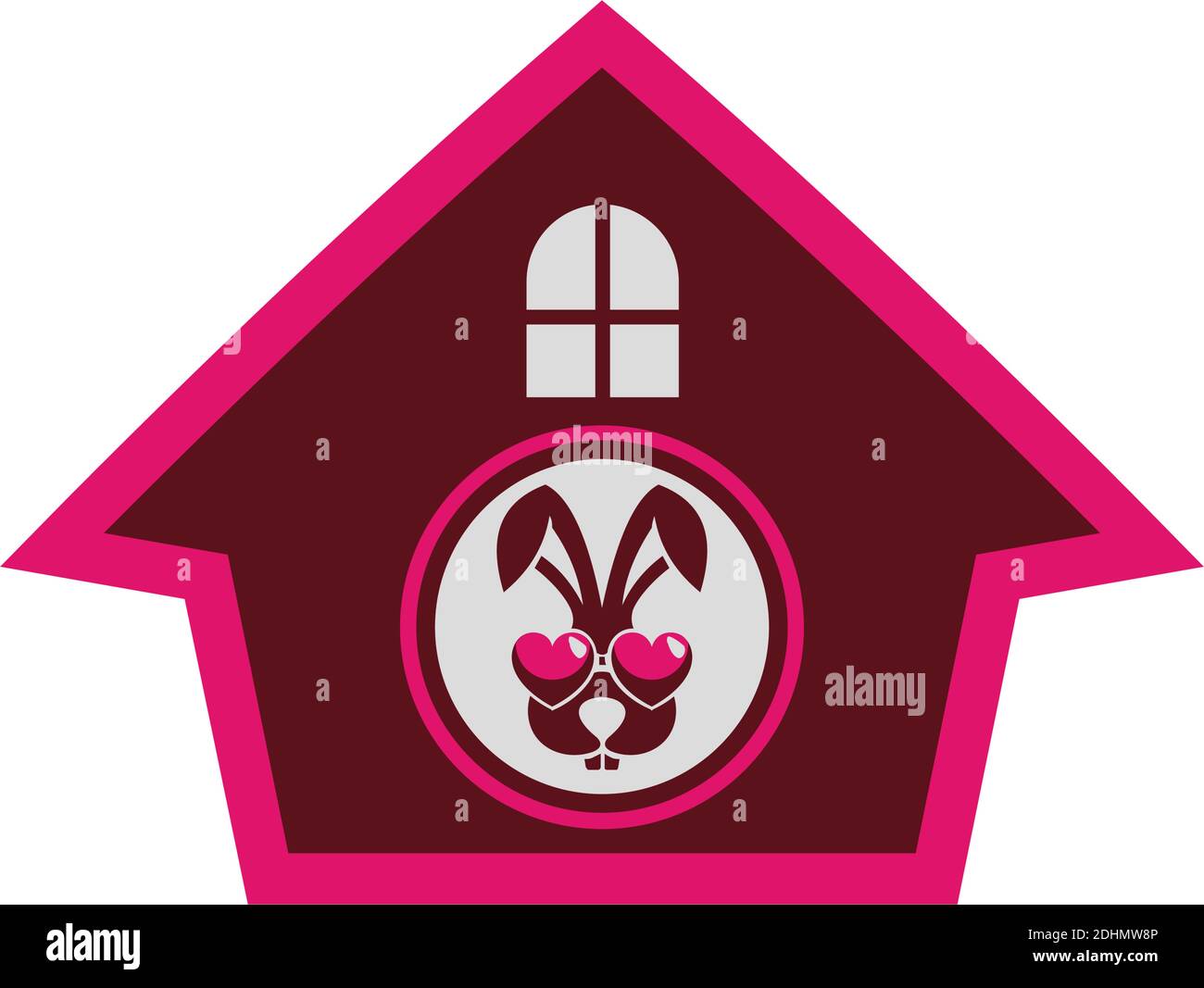 cute rabbit pink home icon flat logo vector design concept Stock Vector
