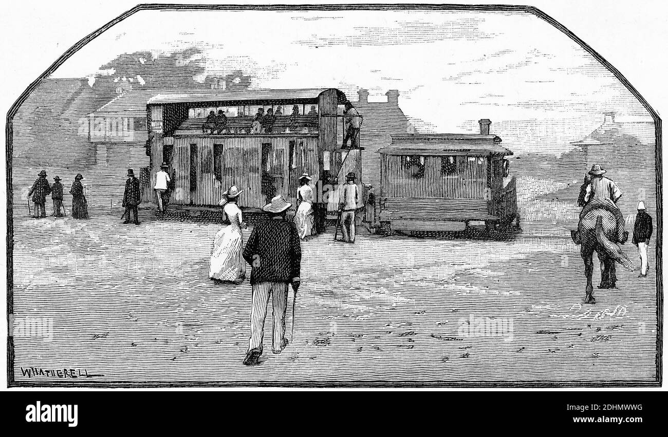 Engraving of a Sydney tram-car, circa 1880 Stock Photo