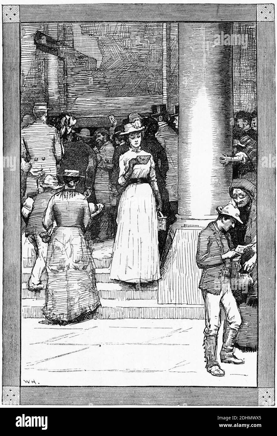 Engraving of the excitement of picking up the English mail from the Sydney Post Office, circa 1880 Stock Photo