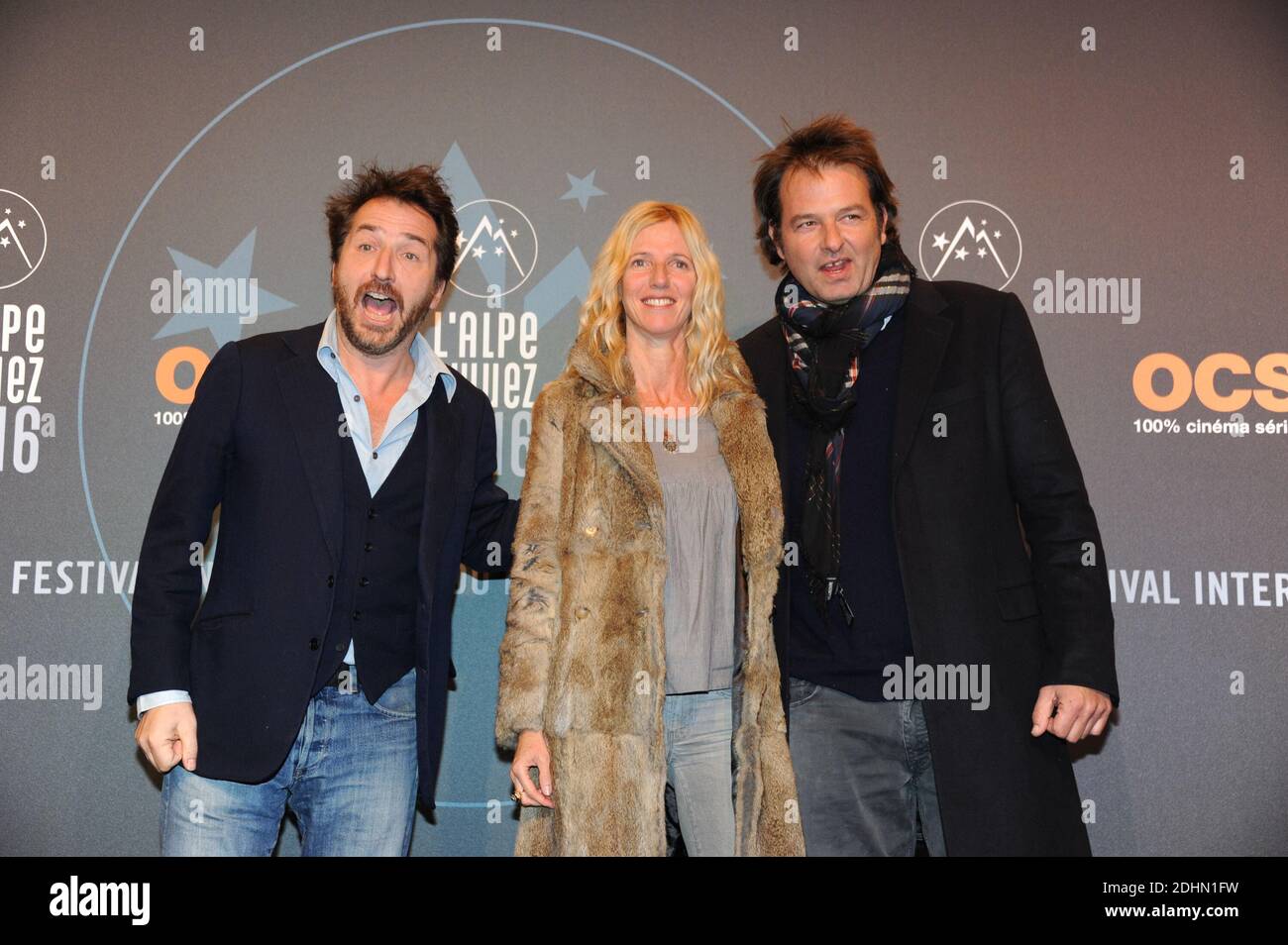 Edouard Baer, Sandrine Kiberlain and Benoit Graffin attending the premiere  of 'Encore heureux' during the 19th Alpe d'Huez Comedy Film Festival, in  l'Alpe d'Huez, France, on January 15, 2016. Photo by Mireille