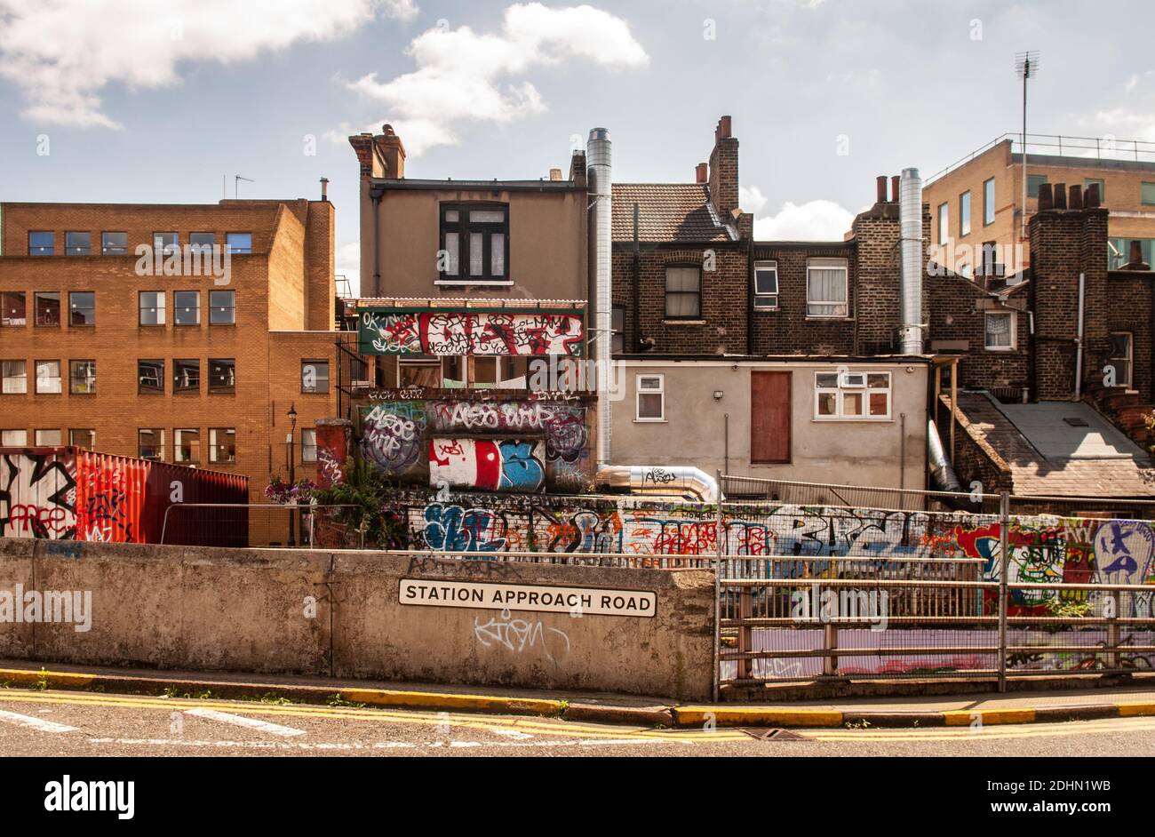 London, England, UK - July 30, 2011: Graffiti covers buildings on Leake Street behind London's Waterloo Station. Stock Photo