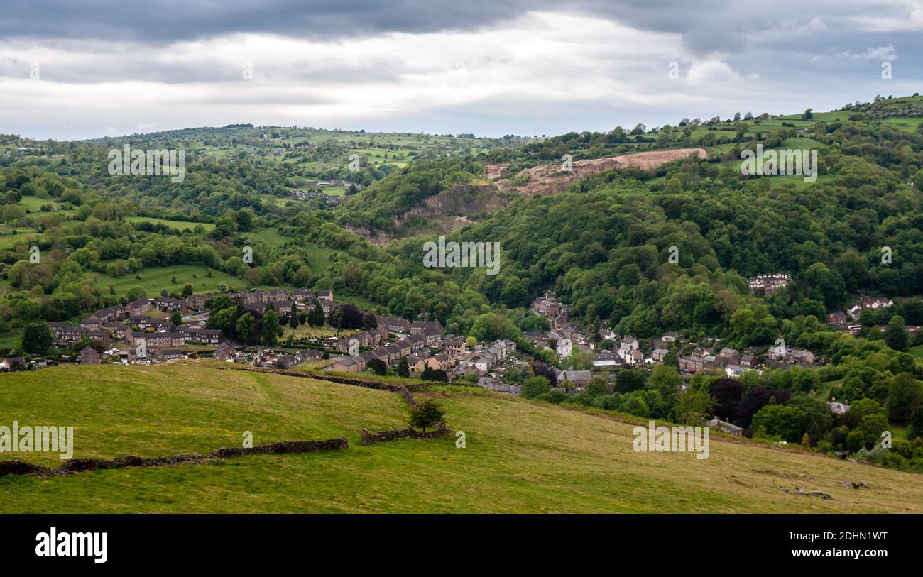Houses of the town of Cromford nestle under the quarryscarred