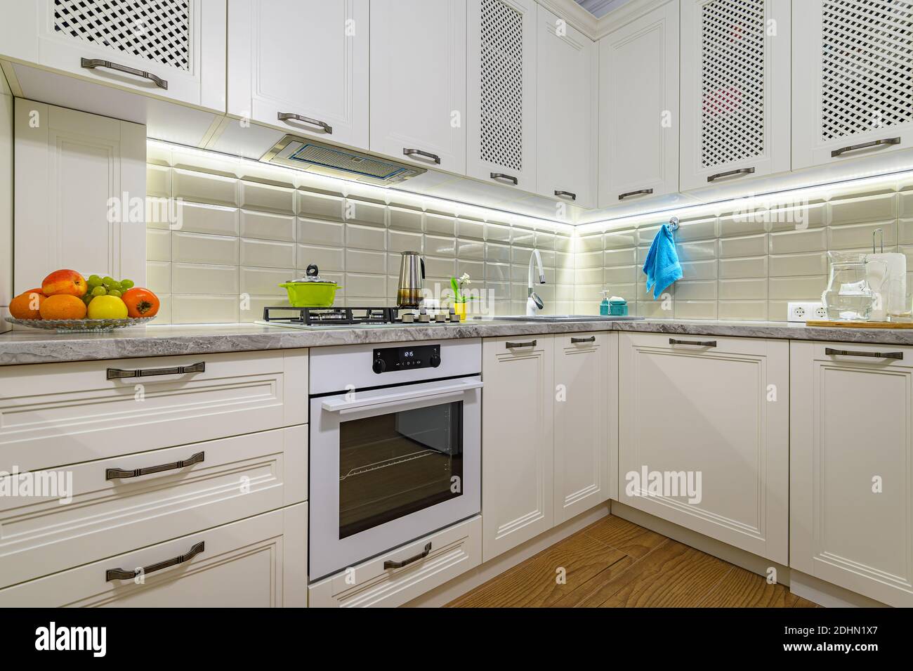 White kitchen in classic style Stock Photo