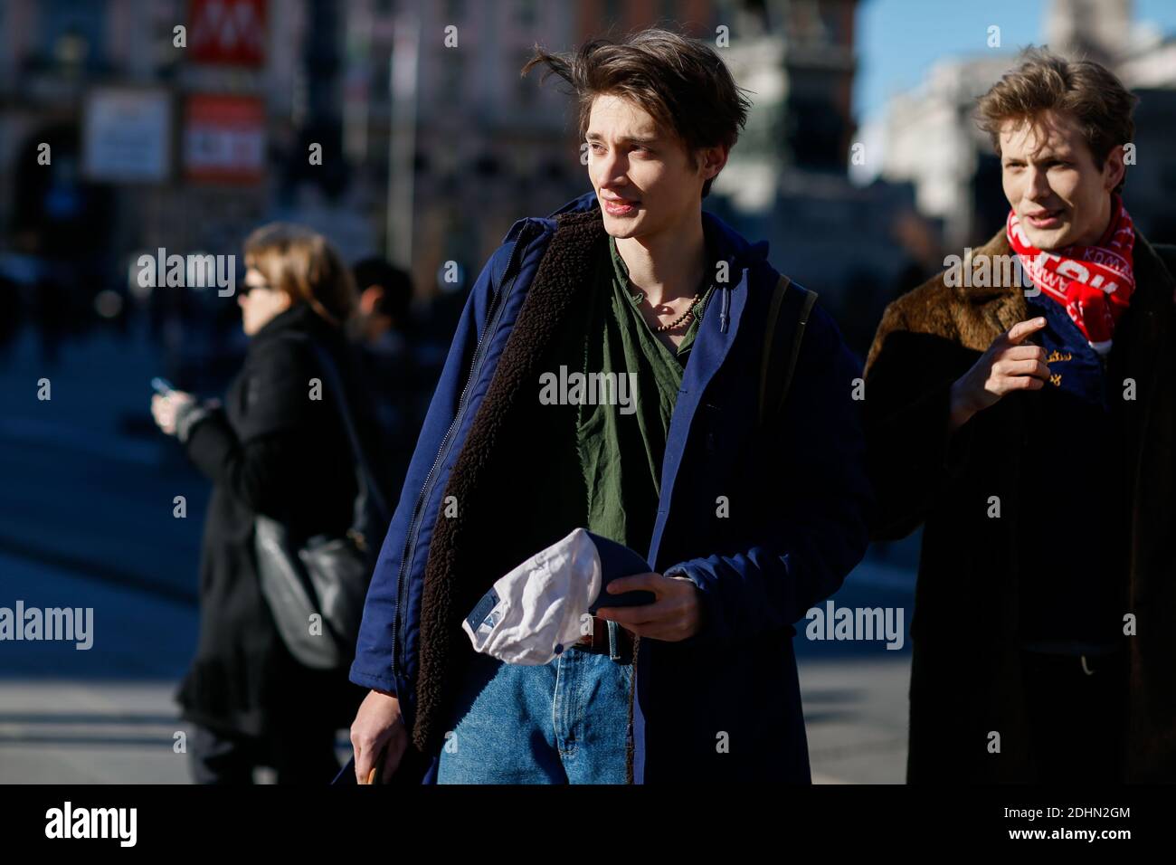 Street style, model Timur Simakov after Costume National Homme Fall-Winter  2016-2017 show held at Piazza Duomo, in Milan, Italy, on January 16th,  2016. Photo by Marie-Paola Bertrand-Hillion/ABACAPRESS.COM Stock Photo -  Alamy