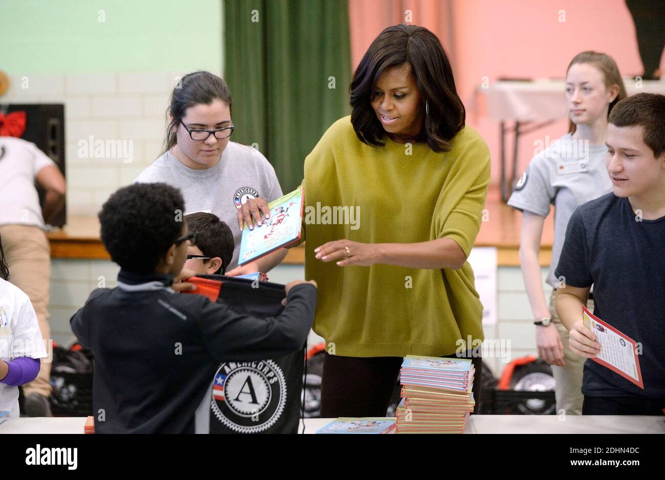 First Lady Michelle Obama participates in a community service project