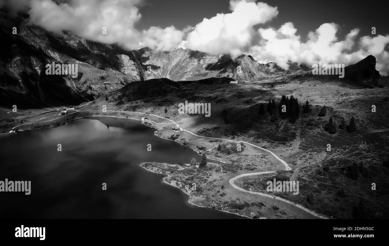 Amazing nature of Switzerland in the Swiss Alps in black and white ...