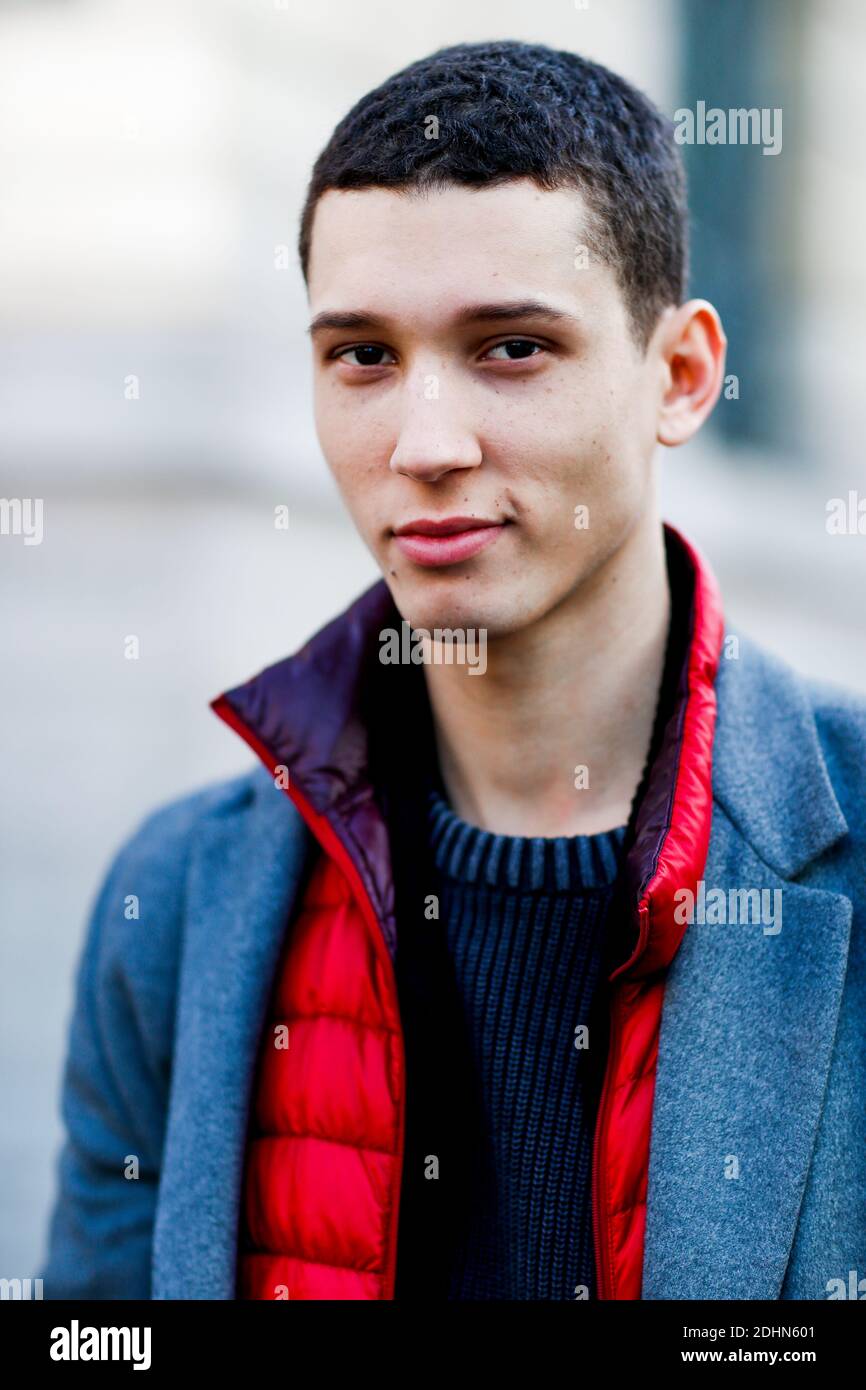 Street style, model Abiah Hostvedt after Lemaire Fall-Winter 2016-2017  menswear show held at Rue de l'Ecole de Medecine in Paris, France, on  January 20th, 2016. Photo by Marie-Paola Bertrand-Hillion/ABACAPRESS.COM  Stock Photo -