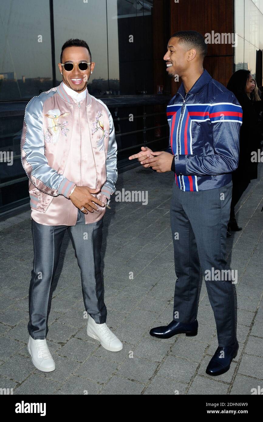 Lewis Hamilton and Michael B. Jordan arriving to the Louis Vuitton  collection presentation as part of Paris Menswear Fall-Winter 2016-2017  Fashion Week on January 21, 2016 in Paris, France. Photo by Aurore  Marechal/ABACAPRESS.COM Stock Photo