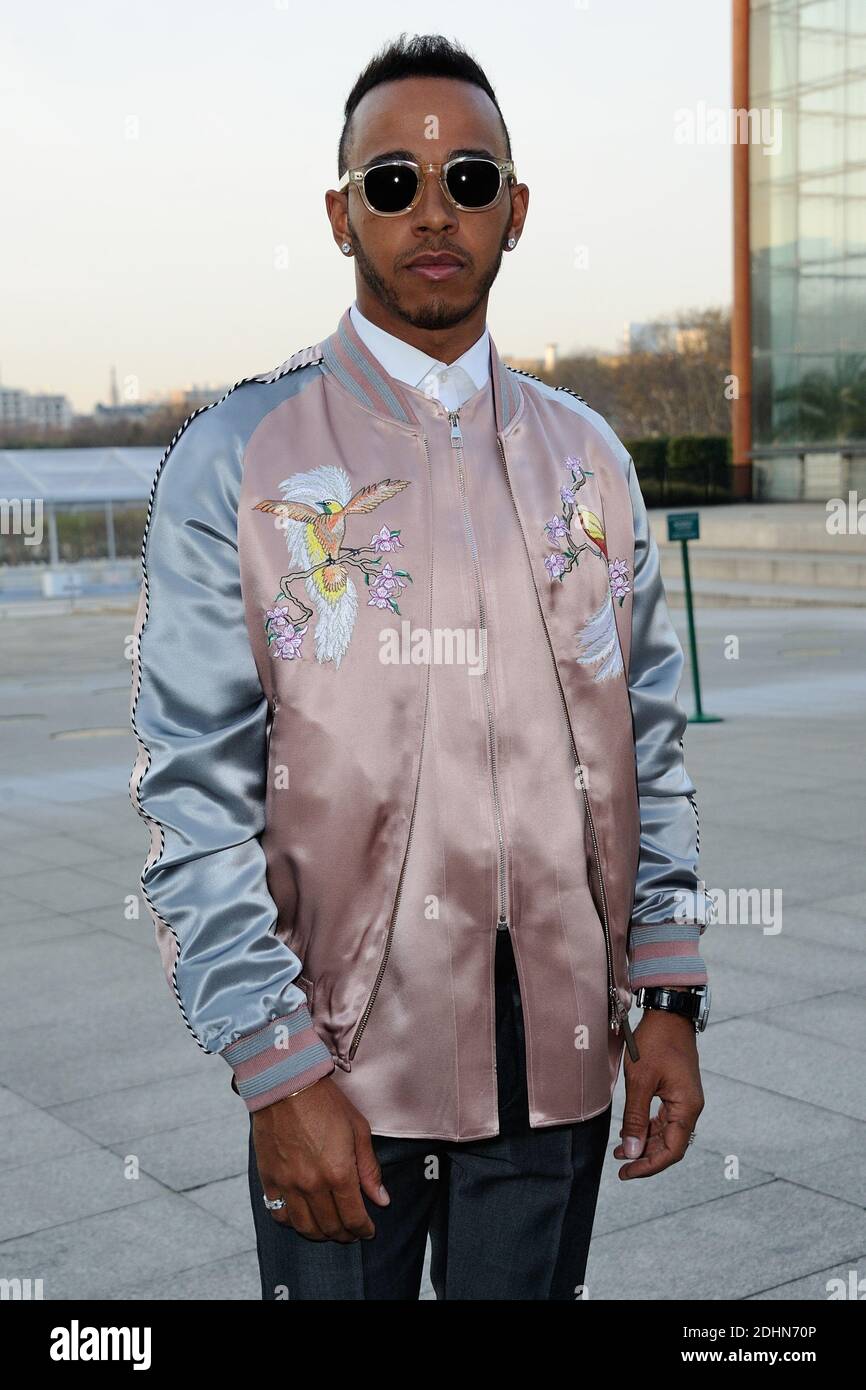 Lewis Hamilton arriving to the Louis Vuitton collection presentation as ...