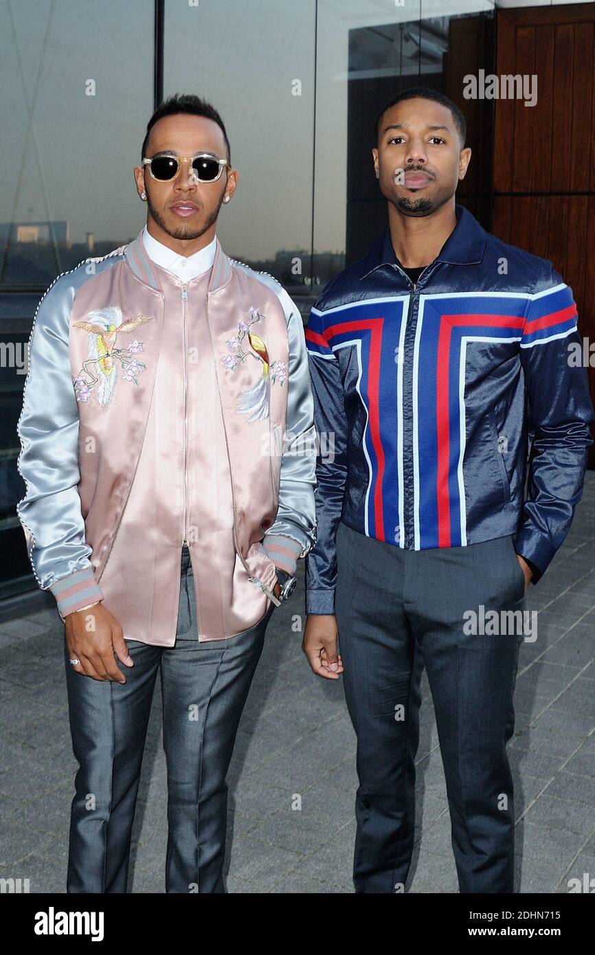 Lewis Hamilton and Michael B. Jordan arriving to the Louis Vuitton  collection presentation as part of Paris Menswear Fall-Winter 2016-2017  Fashion Week on January 21, 2016 in Paris, France. Photo by Aurore